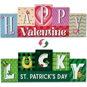 Valentine's Day & St. Patrick's Day Decorations Reversible Wooden Table